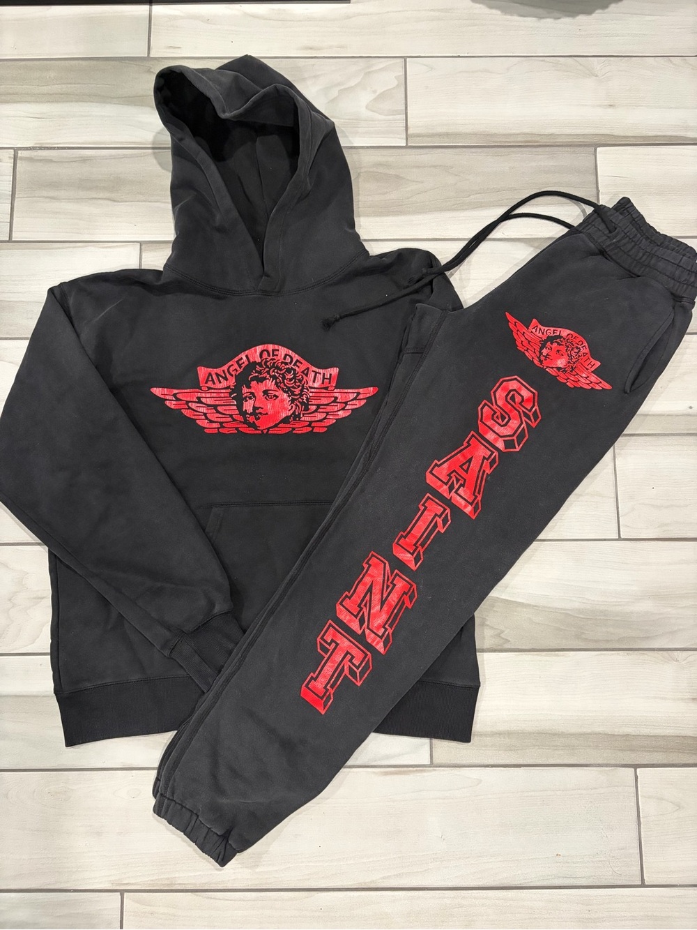 Saint Mxxxxxx Angel of Death Hoodie+Sweats LOT Black| Saint Michael Medium